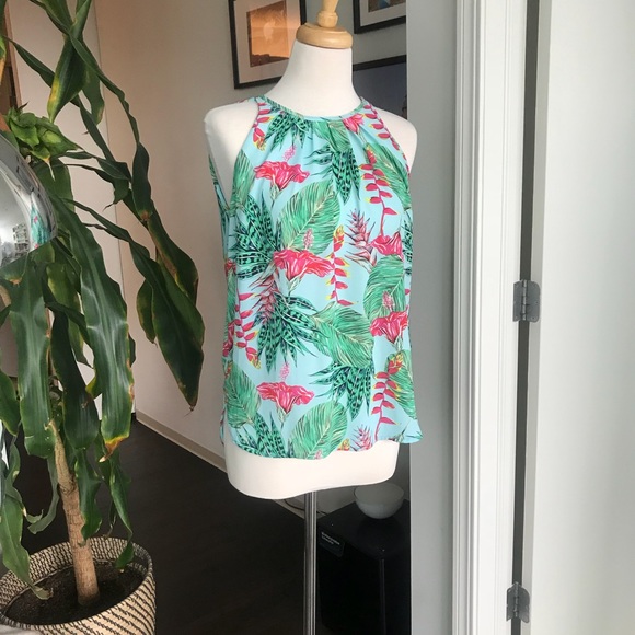 Saint Tropez Tropical Print Crepe Blouse, Top - Picture 3 of 6